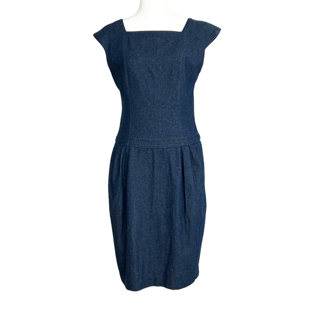 Guy Laroche French Designer Vintage‎ Cap Sleeve Denim Dress (6)